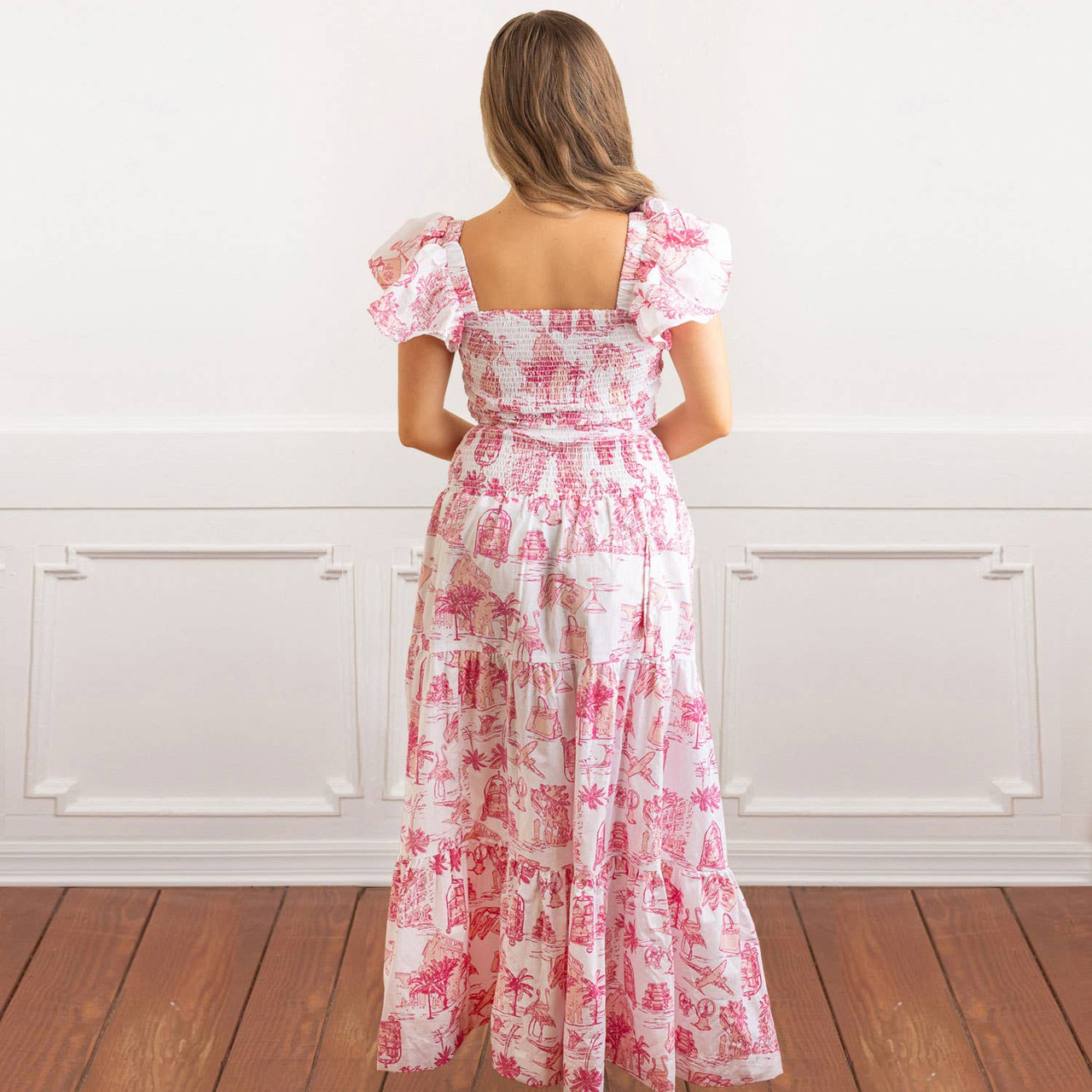 Pink Toile Smocked Flutter Sleeve Top & Skirt Set - 8 Oak Lane