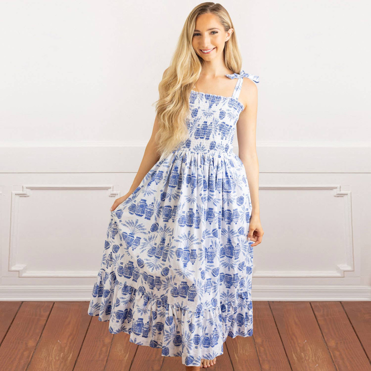 Ginger Fans Tie Top Smocked Dress