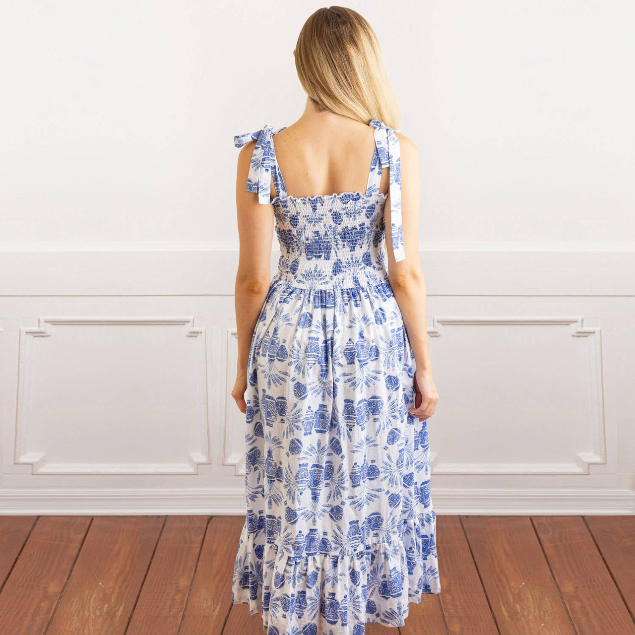 Ginger Fans Tie Top Smocked Dress - 8 Oak Lane