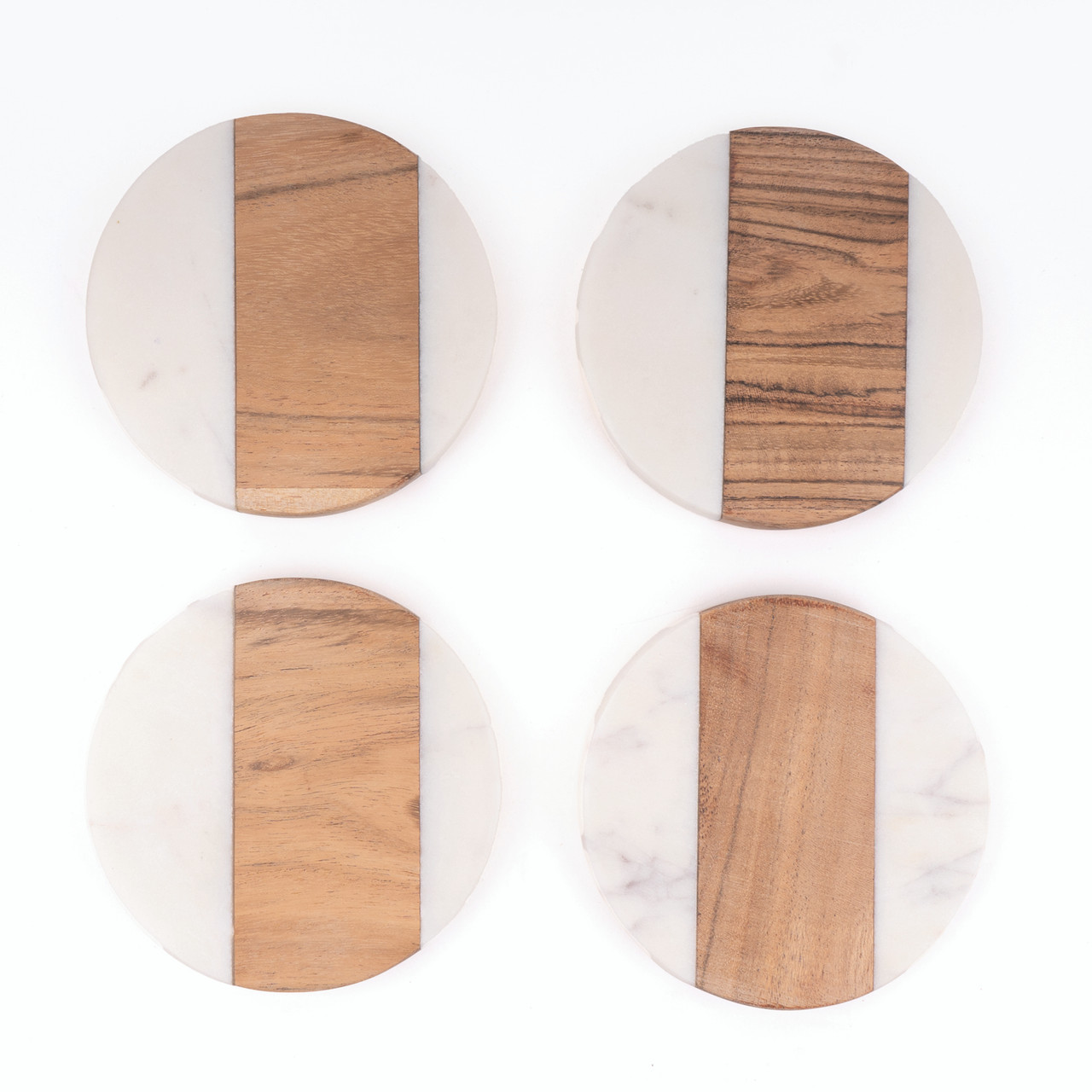 Marble & Wood Round Coaster Set