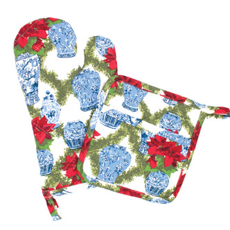 picture of 8 Oak Lane Oven Mitt Set- Poinsettia Ginger Jar