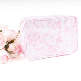 8 Oak Lane Pink Bow Toile Clear Coated Rectangular Cosmetic Case