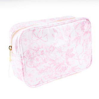 8 Oak Lane Pink Bow Toile Clear Coated Rectangular Cosmetic Case