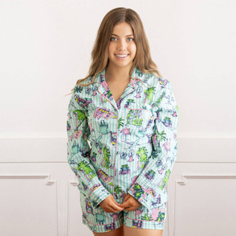 8 Oak LaneTravel Toile PJ Set with Shorts & Long Sleeve Top