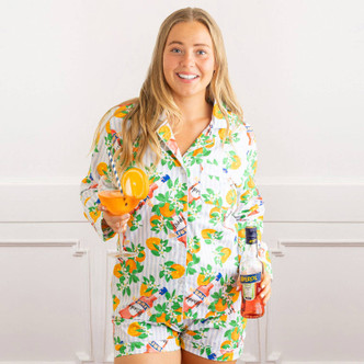 8 Oak LaneApéritif Stripe PJ Set with Shorts & Long Sleeve Top