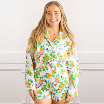 8 Oak LaneApéritif Stripe PJ Set with Shorts & Long Sleeve Top