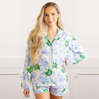 8 Oak LaneGinger Fig Stripe PJ Set with Shorts & Long Sleeve Top