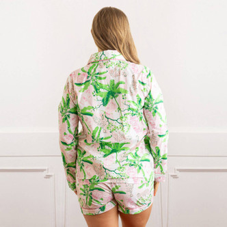 8 Oak LanePink Leopard Palm PJ Set with Shorts & Long Sleeve Top