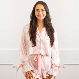 8 Oak LanePink Bow Toile Satin PJ Set Ruffle Short
