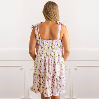 Image of 8 Oak Lane Vintage Rose Pink Tie Top Ruffle Dress