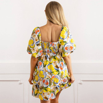 Image of 8 Oak Lane Lemon Santorini Puff Sleeve Smocked Dress