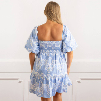 8 Oak LaneModern Blue Puff Sleeve Smocked Dress