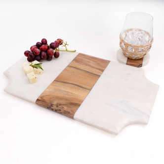 8 Oak Lane Tabletop Marble & Wood Beveled Serving Board