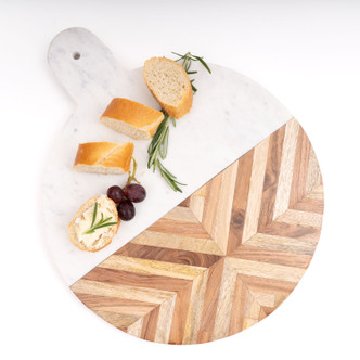 8 Oak Lane Accent Marble & Wood Round Serving Board