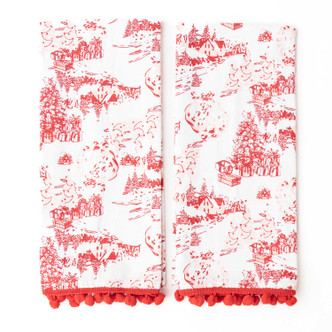 8 Oak Lane Santa Toile PomPom Kitchen Towel Set
