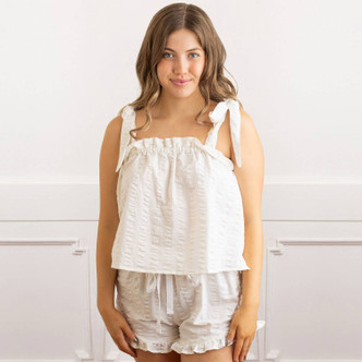 8 Oak Lane White Textured Stripe Tie Top Ruffle Sleep Set