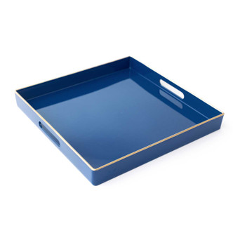 8 Oak Lane navy square tray with glossy finish and raised edges (front view)