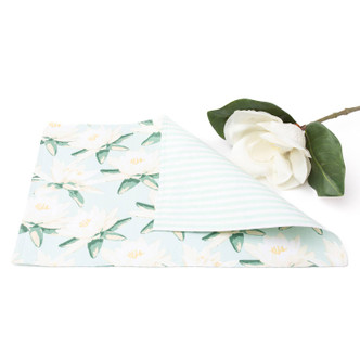 8 Oak Lane magnolia mint reversible placemat with green floral pattern on white background (front view)