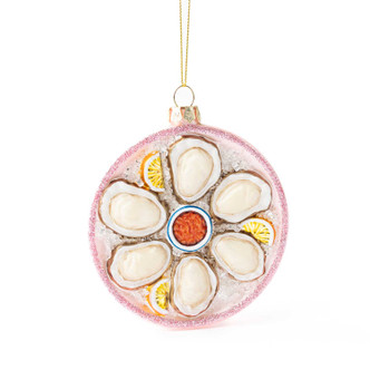 Glass Christmas ornament shaped like a bowl of shucked oysters on the half shell