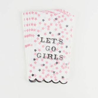 Pink and silver star print paper guest towel with 'Let's Go Girls' foil lettering