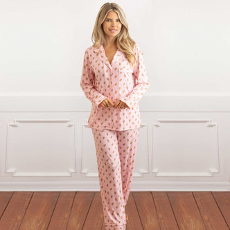 Gingerbread Blush long pajama set with a blush-pink gingerbread print