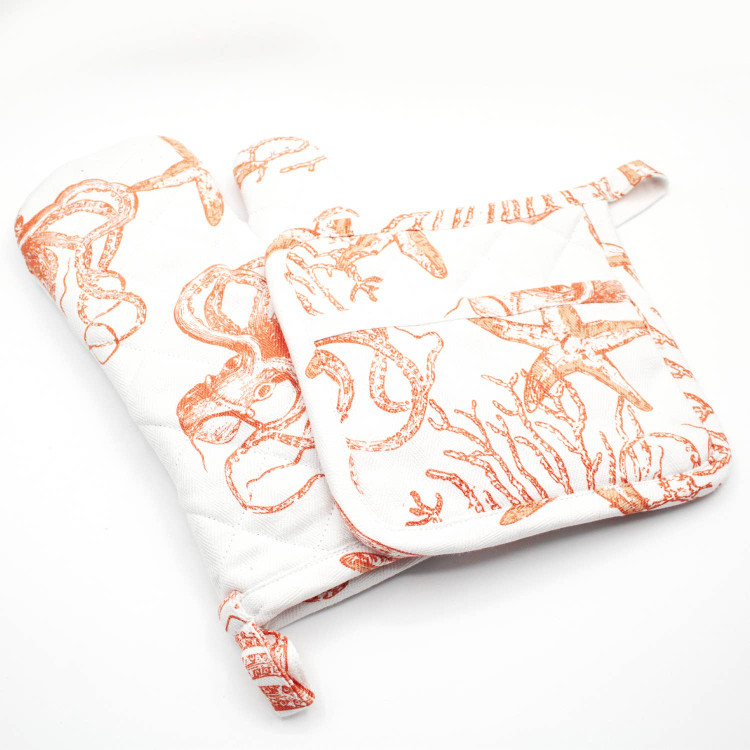 8 Oak Lane Oven Mitt Set- Coral Octopus