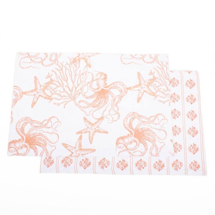 8 Oak Lane Octopus Reversible Placemat- Coral