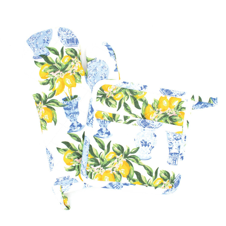 8 Oak Lane Oven Mitt Set- Lemon Ginger