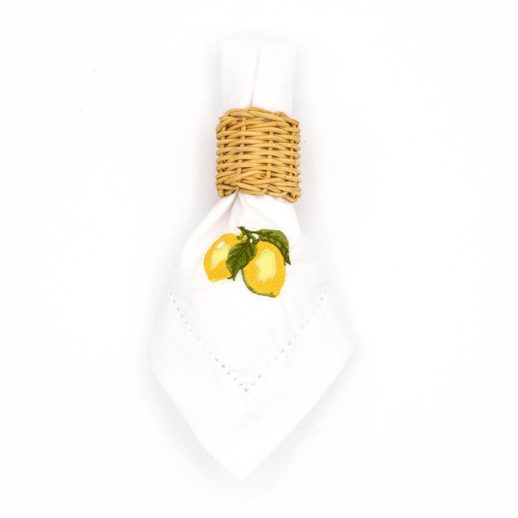 8 Oak Lane Embroidered Dinner Napkin- Lemon