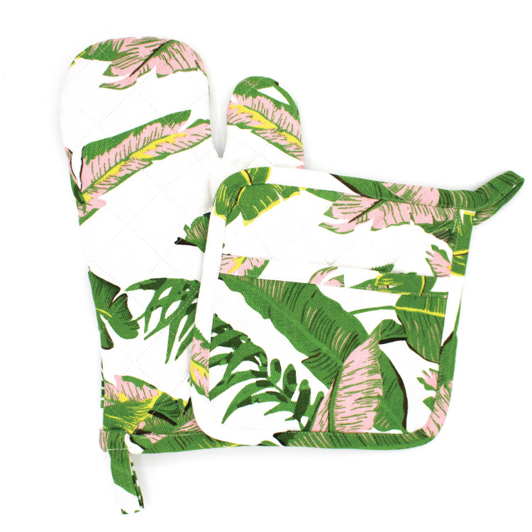 8 Oak Lane Oven Mitt Set- Natural Botanical