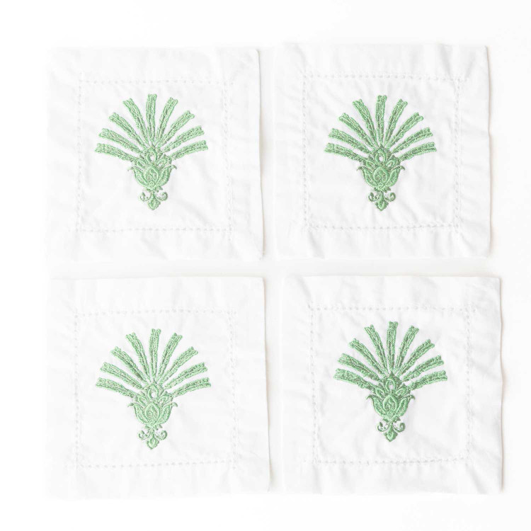 8 Oak Lane AE4Deco Palm Embroidered Cocktail Napkin Set