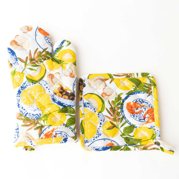 8 Oak Lane Lemon Santorini Oven Mitt Set