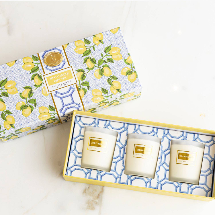 8 Oak Lane Lemon Trellis 3 Piece Assorted Candle Boxed Set
