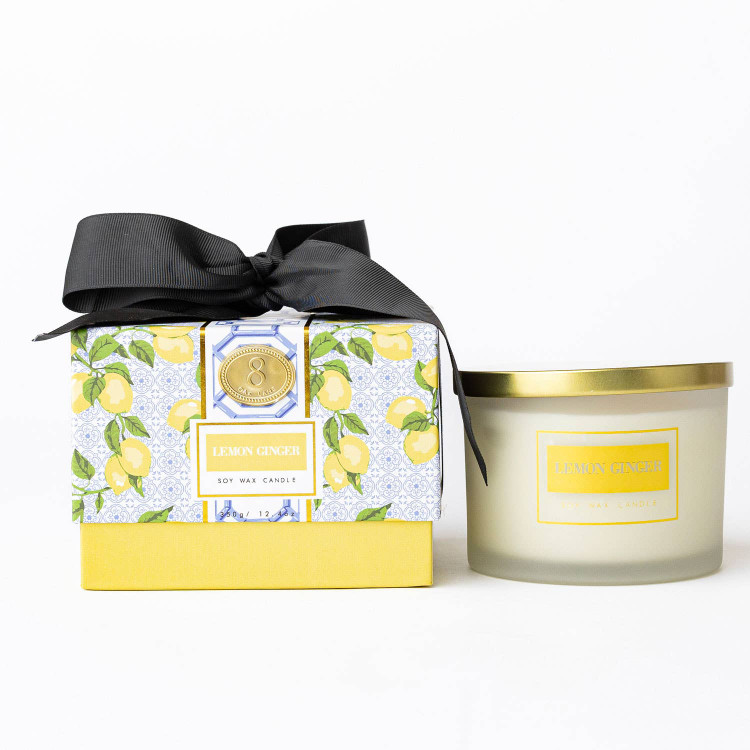 8 Oak Lane Lemon Ginger 3-Wick Boxed Soy Wax Candle