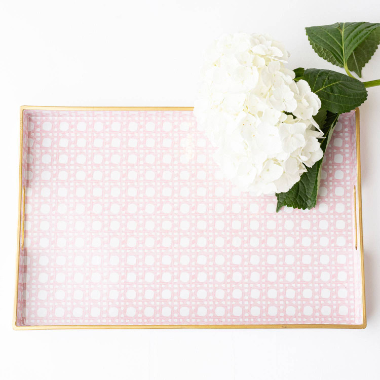 8 Oak Lane Pink Cane Rectangular Tray