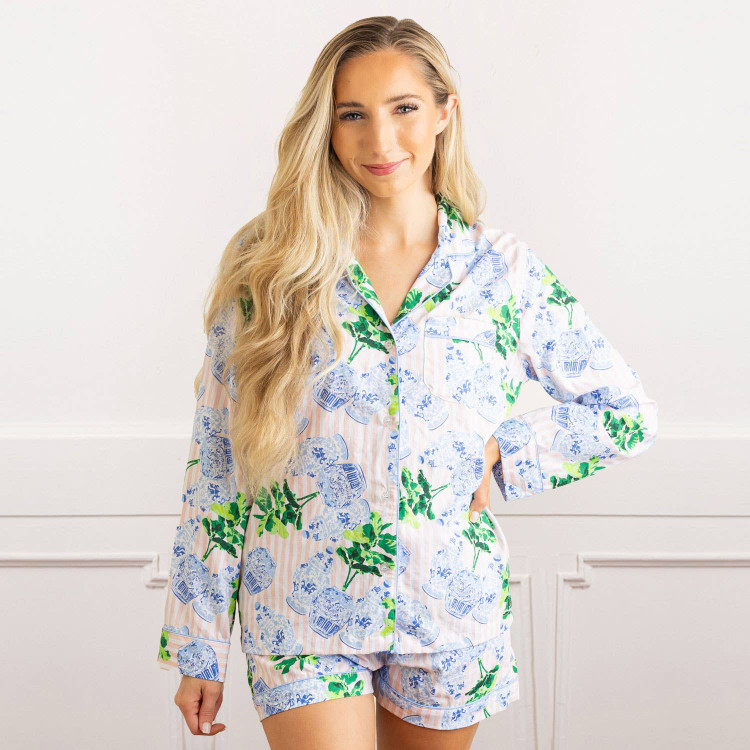 8 Oak LaneGinger Fig Stripe PJ Set with Shorts & Long Sleeve Top