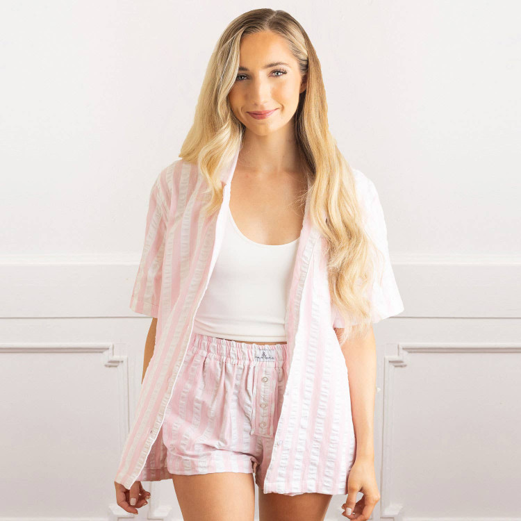 8 Oak LanePink Textured Stripe Boxer PJ Set