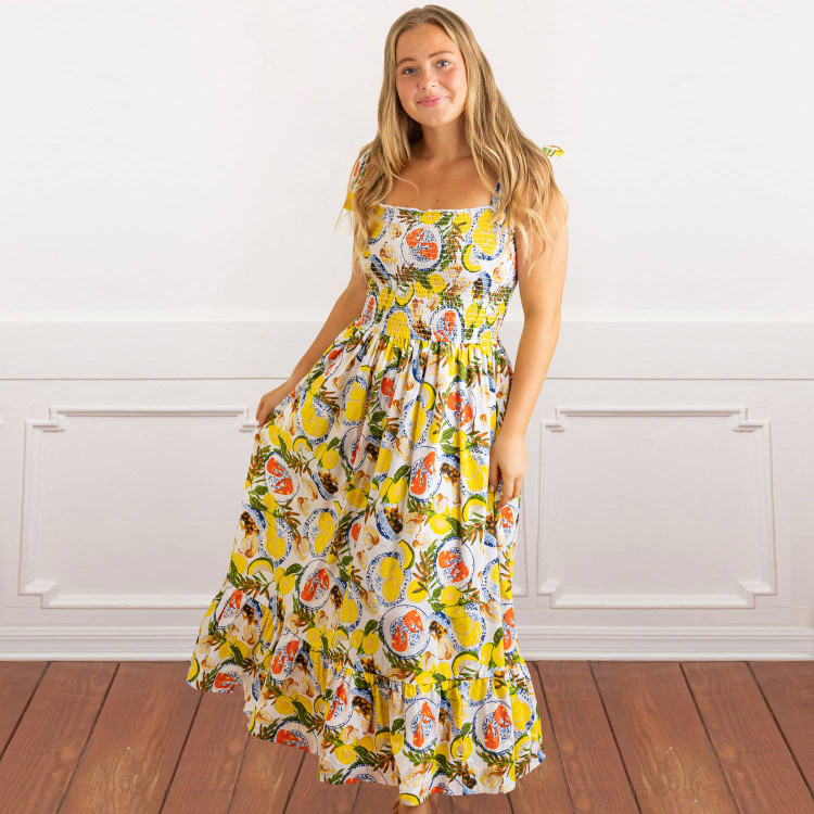 8 Oak LaneLemon Santorini Tie Top Smocked Dress