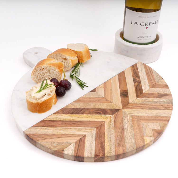 8 Oak Lane Marble & Wood Round Serving Board