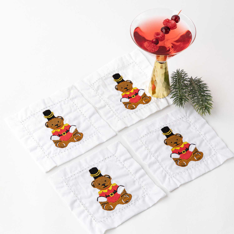 8 Oak Lane Teddy Bear Embroidered Cocktail Napkin Boxed Set