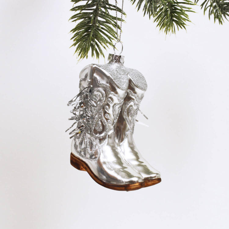 8 Oak Lane Cowboy Boot Boxed Glass Ornament