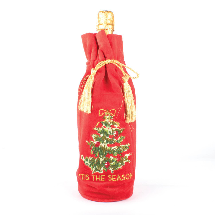 8 Oak Lane Christmas Tree Embroidered Red Wine Bag