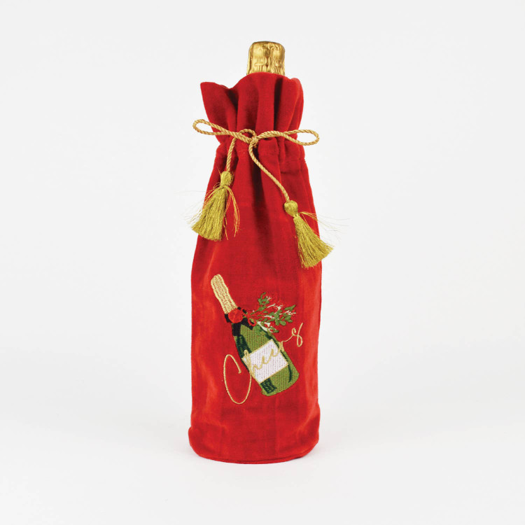 8 Oak Lane Champagne Embroidered Red Wine Bag
