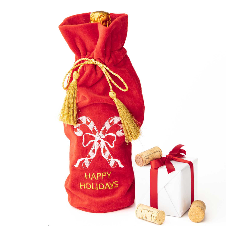 8 Oak Lane Candy Cane Embroidered Wine Bag