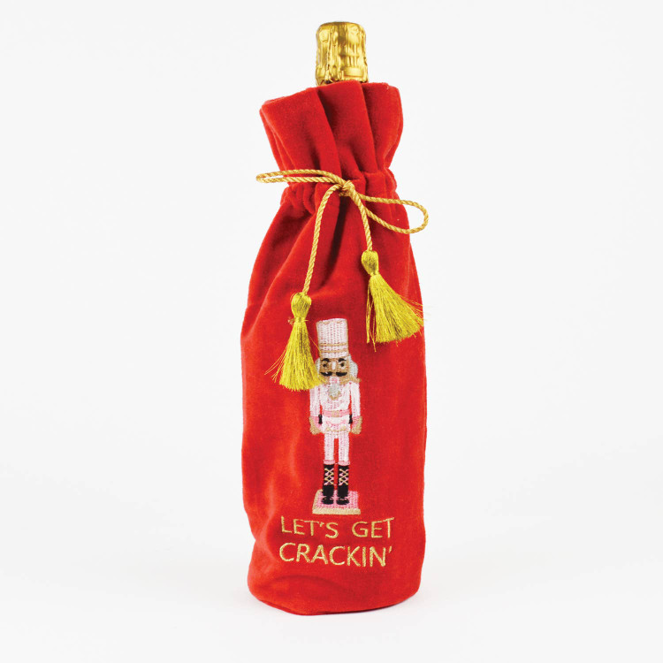 8 Oak Lane Nutcracker Embroidered Red Wine Bag