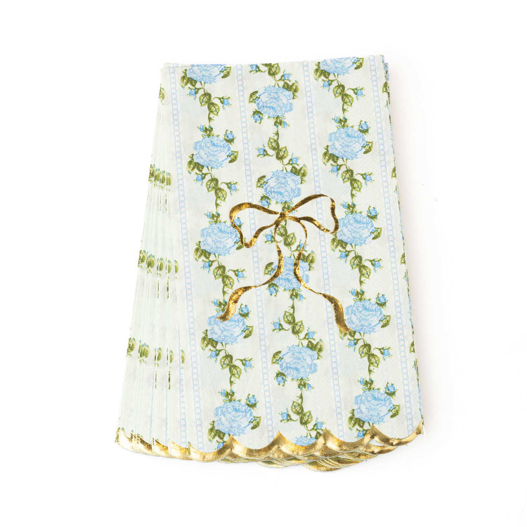8 Oak Lane vintage rose mint paper guest towel pack with floral pattern and scalloped edges (front view)