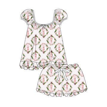 Sugarplum Gingham flannel cap-sleeve pajama set with a pink gingham print