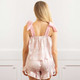 Image of 8 Oak Lane Pink Bow Toile Tie Top Satin Ruffle Short PJ Set