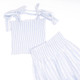 Detail of 8 Oak Gifts Blue & White Textured Stripe Smocked Tie Top & Skirt Set