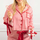 8 Oak Lane Gifts Red Stripe Satin Ruffle Short PJ Set